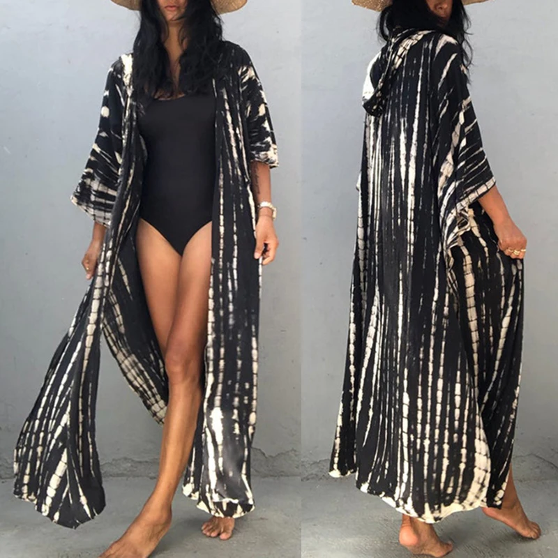 

Women's Summer Long Flowy Cardigans Boho Hooded Beach Cover Up Tops Sun Protection Shirt MC889