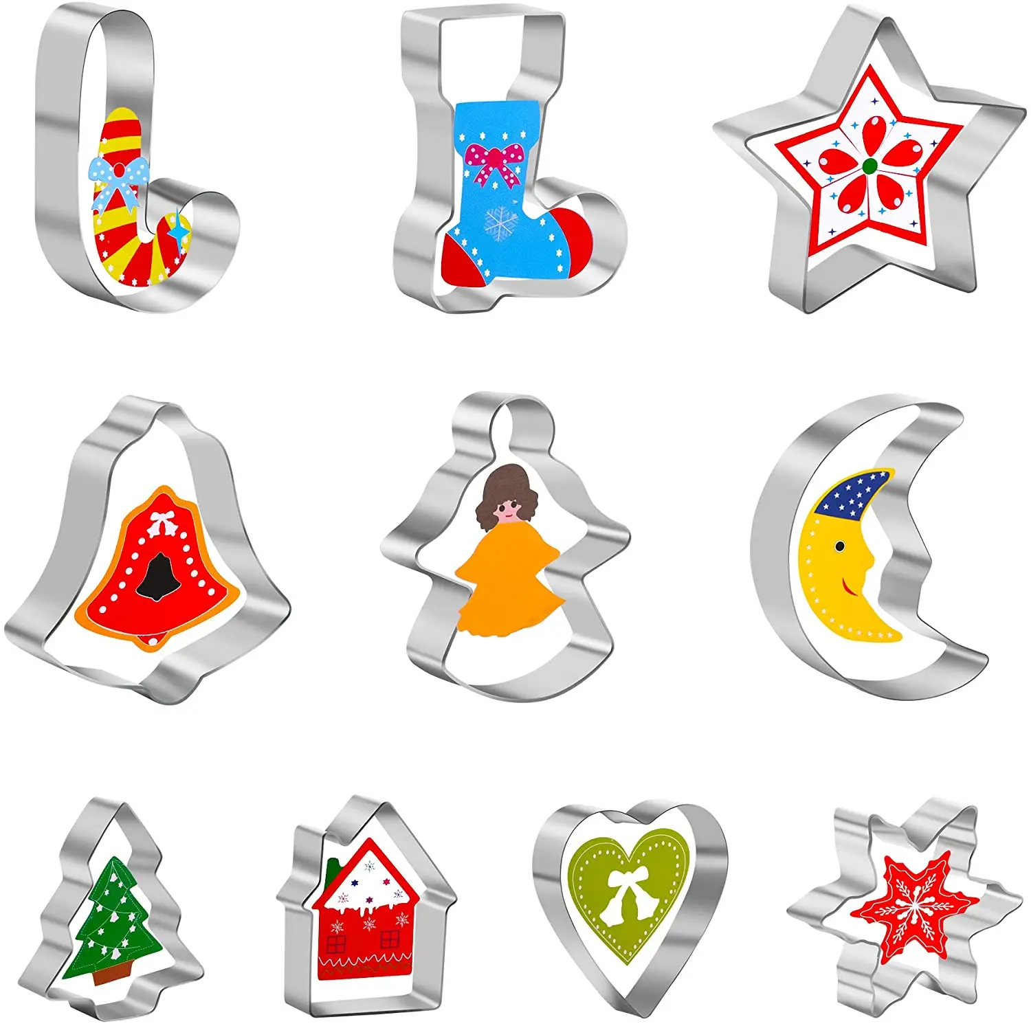 

10pcs/Set Christmas Cookie Cutter Xmas Tree Mold Christmas Cake Decoration Tool Navidad Gift DIY Baking Biscuit Mould