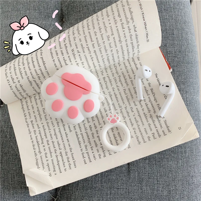

Airpods1/2 Cartoon Pink White Bear Footprints Silicone Headphone Protective Cover Wireless Earphone Silica Gel Box Accessories