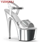 Босоножки для ночного клуба, посеребренные туфли на шпильке 17 см, для лета