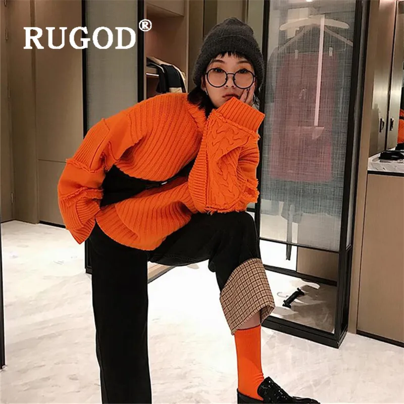 Женский свитер с высоким воротом RUGOD однотонный пуловер длинными рукавами в