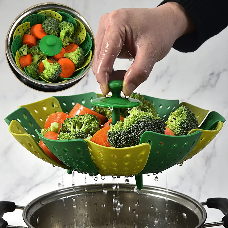 

Plastic Lotus Steaming Tray Multi-Function Changeable Fruit Tray Retractable Folding Magic Steamer Tray Steaming Rack Cookware
