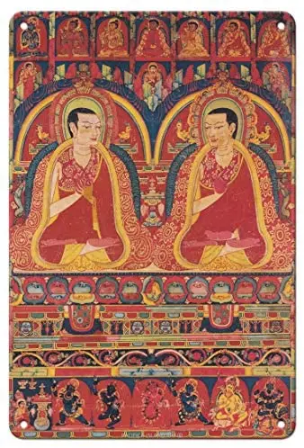 

The Abbotts of Taklung - Kagyu Lineage Masters - Tibetan Thangka Buddhist Painting - Tibet, 13th Century - Metal Sign