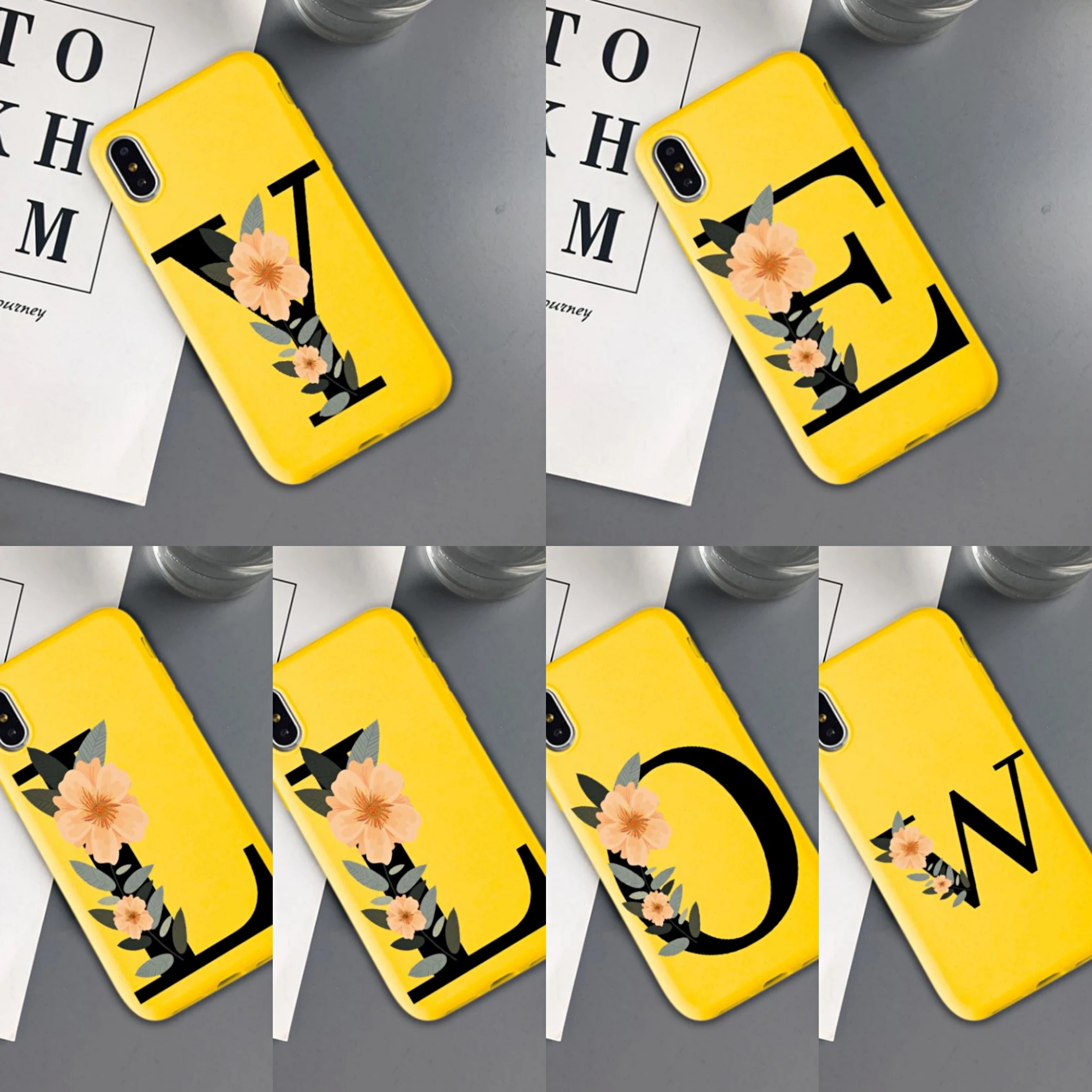 Матовый Мягкий ТПУ чехол для телефона с буквой монограммой P Q R S T желтого цвета