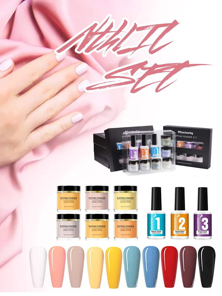 

DIY Dip Powder Nail Kit Long Lasting Dip Powder Fast Drying And Easy Use Activator Manicure Not Need Uv/led Lamp Curing Nail Set