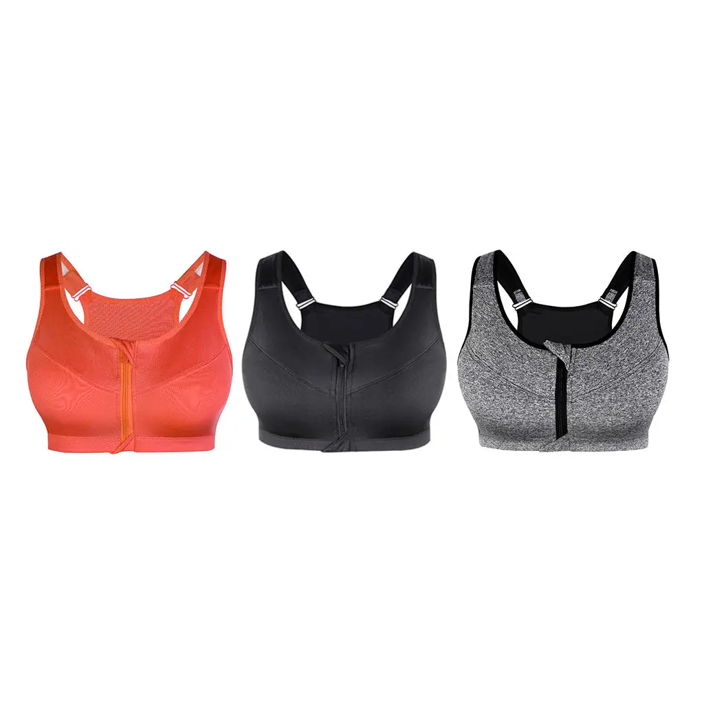 

Sports Bra Women High Impact Strappy Front Zipprt Gym Running Workout Full Support Comfort Bras