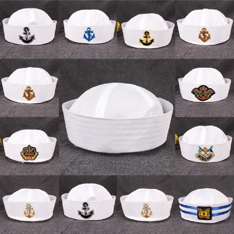 

Military Hats Sailor Cap White Captain Navy Marine Caps with Anchor Army Hats For Women Men Child Fancy Cosplay Hat Accessories