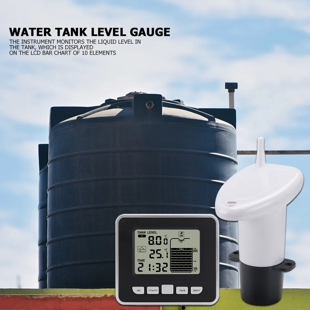 

Ultrasonic Water Tank Level Meter Sensor w/Time Alarm Transmitter Receiver