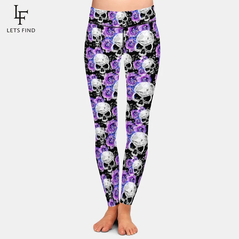 LETSFIND New Arrival 3D Gothic Flowers and Skulls Print  Leggings High Waist Women Fitness Slim Sexy Elastic Leggings