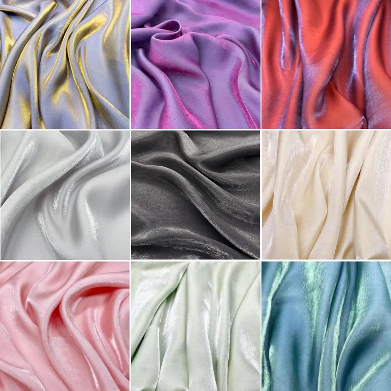 

3/5/10m Shiny Gradient Iridescent Metallic Garment Material Crystal Silk Cotton Blended Cloth For Dress/Top/Skirts,by the meter