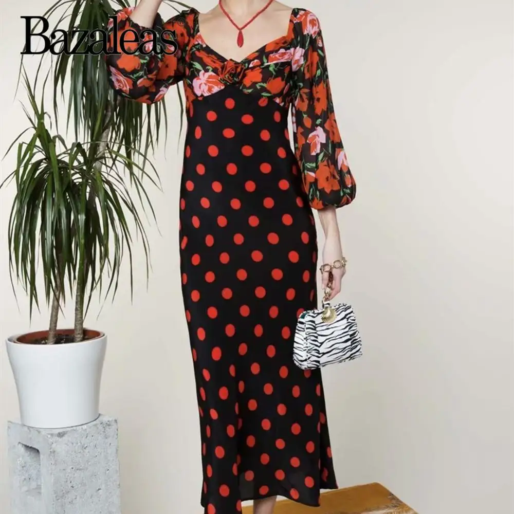 Bazaleas винтажное с принтом розы vestidos модное длинное платье для женщин Франция