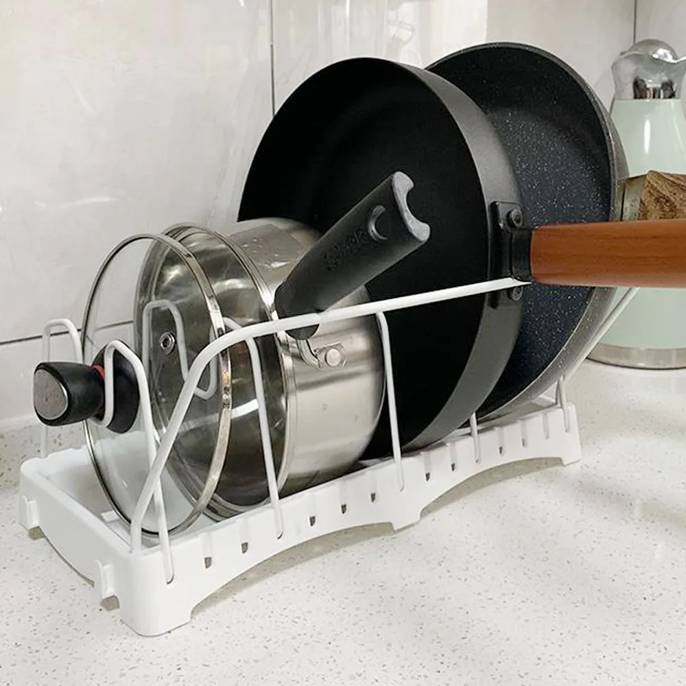 

Adjustable Pan Lid Organizer Kitchen Cookware Storage Rack Bakeware Holder Stainless Steel Pantry Cabinet Storage Rack