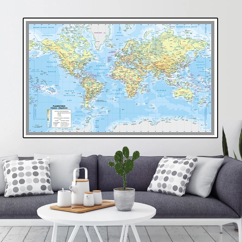 

World City Map In Spanish Non-woven Paintings Wall Art Poster Unframed City Map Home Room Decoration Children School Supplies