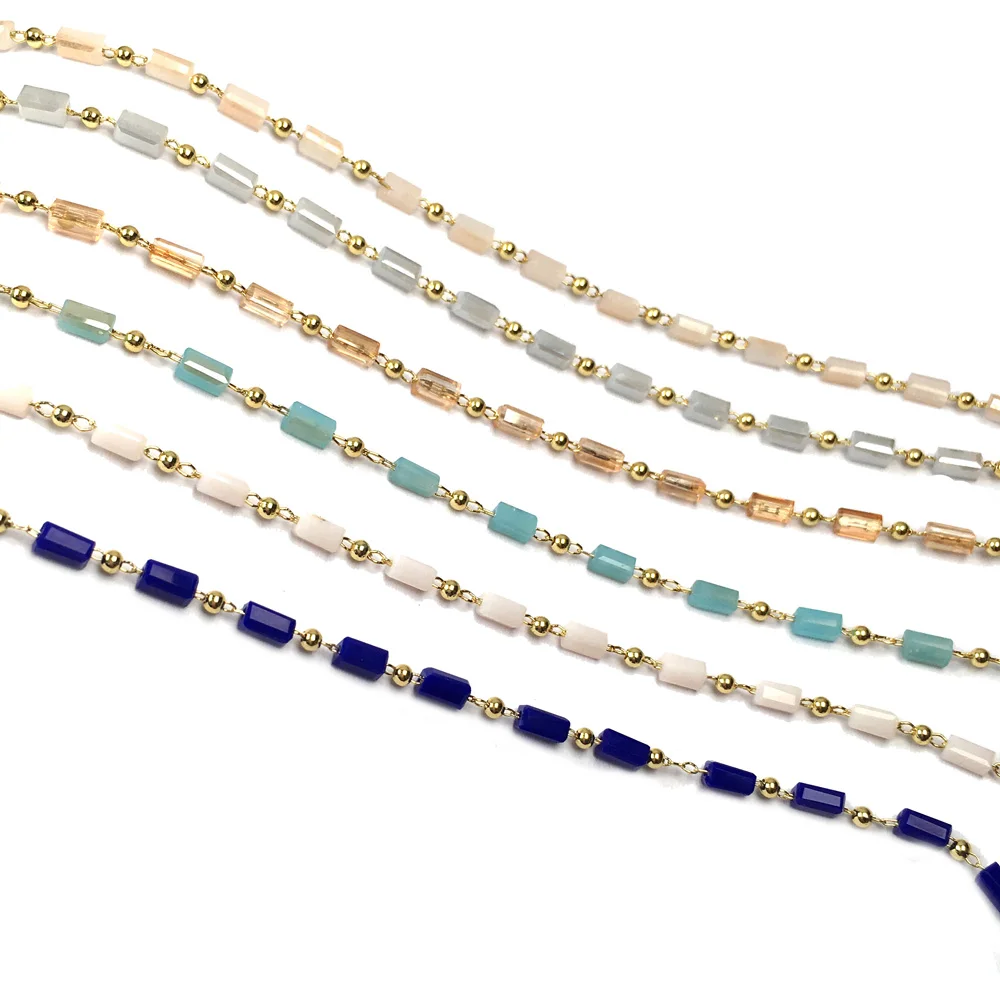 1 метр ручная работа Золотая проволока завернутая Розария цепь каменные бусы