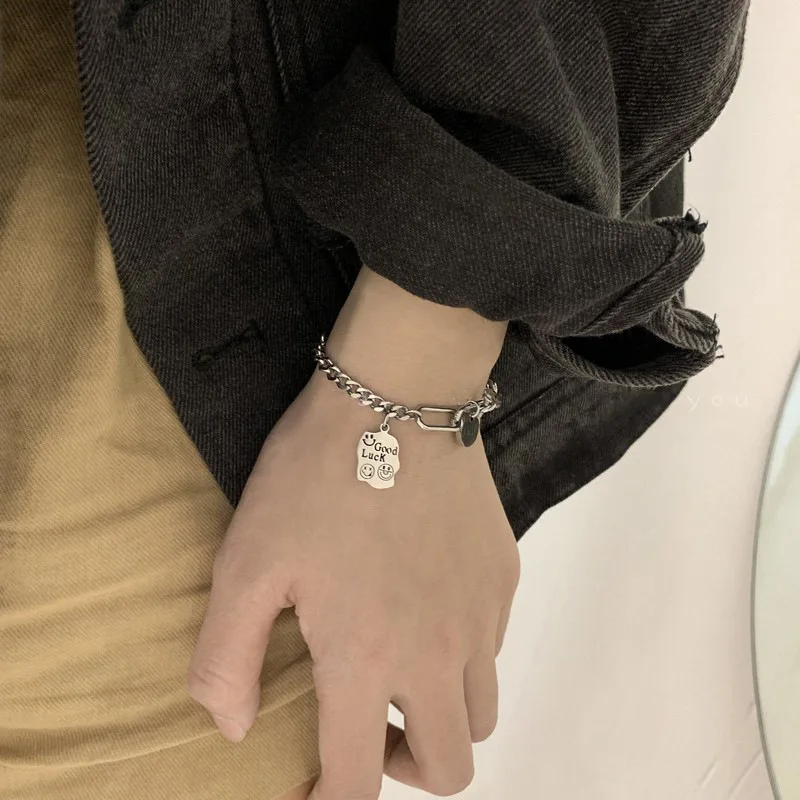 

Stainless Steel Bracelet for Women Smiling Face Geometric Irregular Simple Letter Pendant Bracelet Jewelry Wholesale