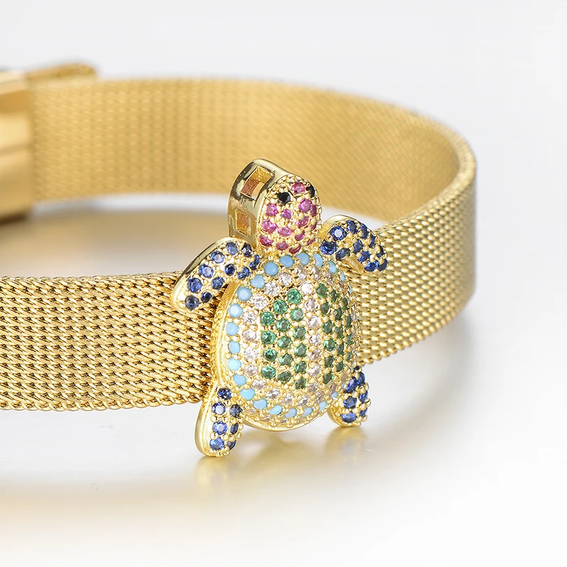 Браслет женский из нержавеющей стали с фианитом в виде морской черепахи|Браслеты