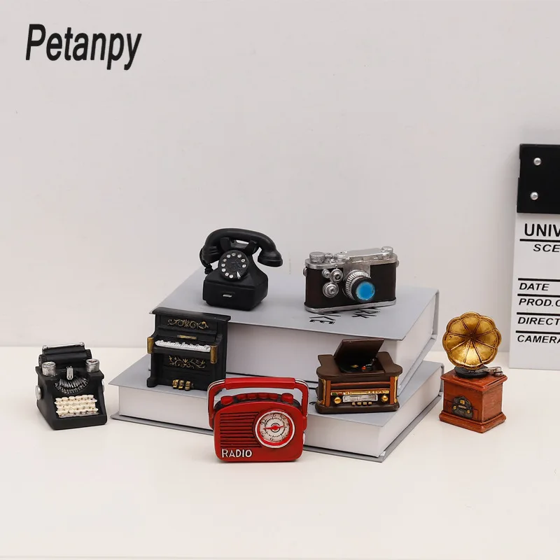 Микро пейзаж ретро радио пианино камеры телефонная модель Античная имитация