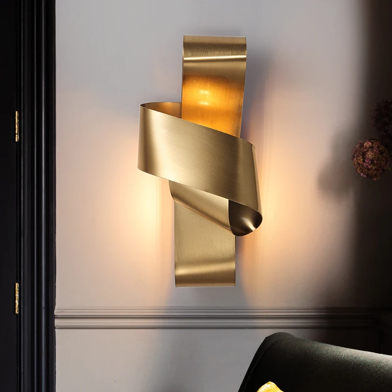 

Nordic bedroom bedside Chinese style living room clothing coffee lamp hotel aisle modern light luxury brass wall lamp WF1015