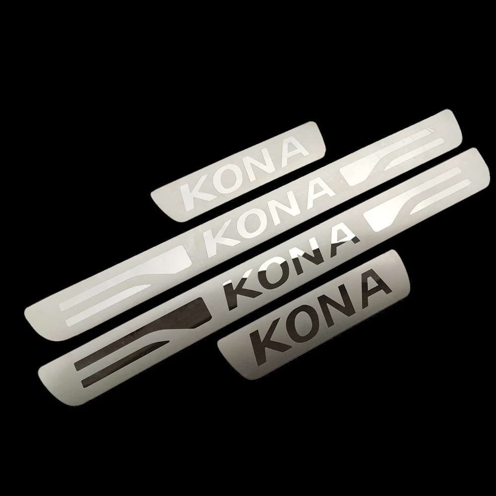 

For Car Styling Accessories Kona Door Sill Sticker Auto Protector Stainless Steel Scuff Plate Pedal Cover 2017 2020 2018 2021