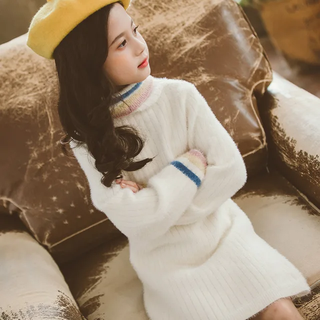 

Rlyaeiz Children Clothes Fashion Turtleneck Knitted Girls Dress Autumn Winter Long Sleeve Girls Princess Sweater Dress Age 4-13y
