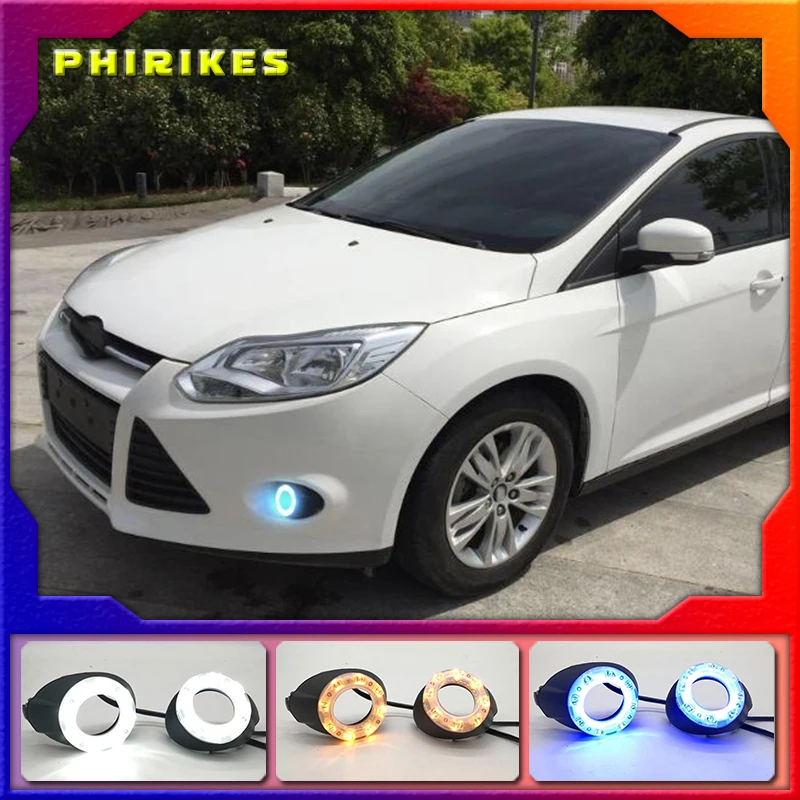 

Дневные ходовые огни для Ford Focus 3 MK3 2012-2015, дневные ходовые огни для Focus DRL, светодиодная противотуманная фара с желтым поворотным сигналом