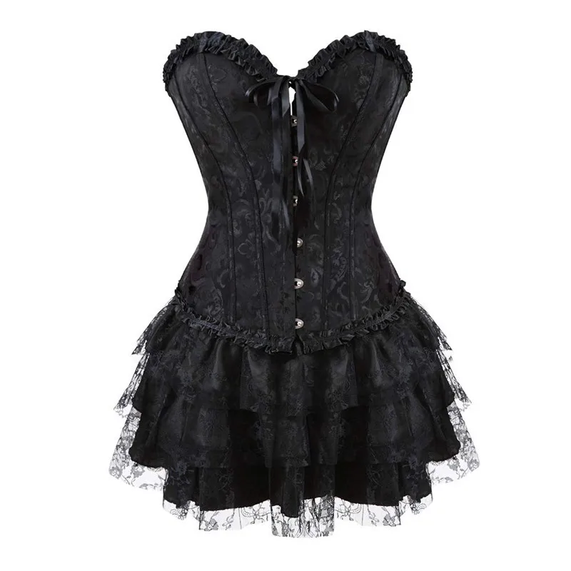 Gothic women Corset dress Victorian corset with skirt Lolita Costume  Vintage Lingerie Plus Size Black corsete top