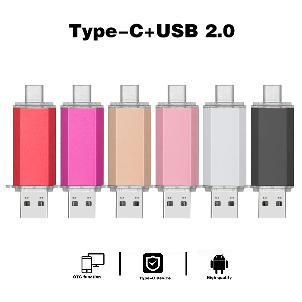 

High Compatibility Type-C OTG USB Flash Drive 64GB 32GB Dual Port Pendrive 16GB u disk for Android / PC / Tablets custom logo