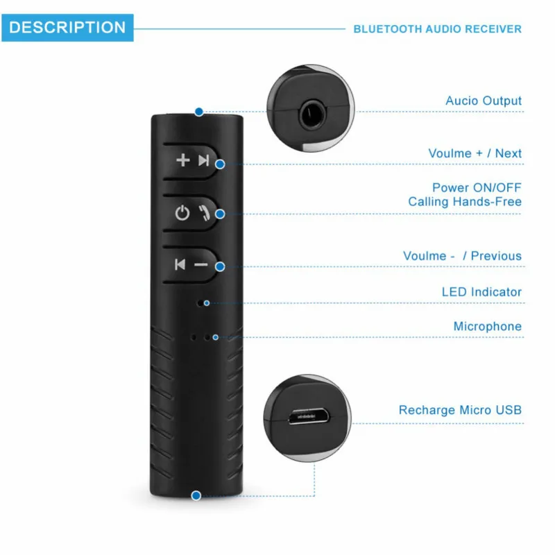Portable Wireless Bluetooth 4.1 Receiver Back Clip 3.5mm Stereo Audio Adapter Blutooth Auxiliary Car Headphone Jack|headphone jack bluetooth