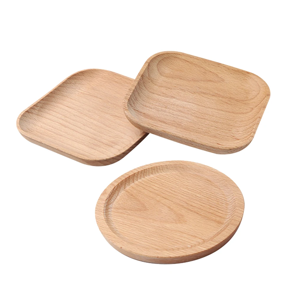 

1pcs Solid Beech Wood Rectangular Dinner Plate Western Food Rectangular Round Corners Snack Dessert Serving Tray