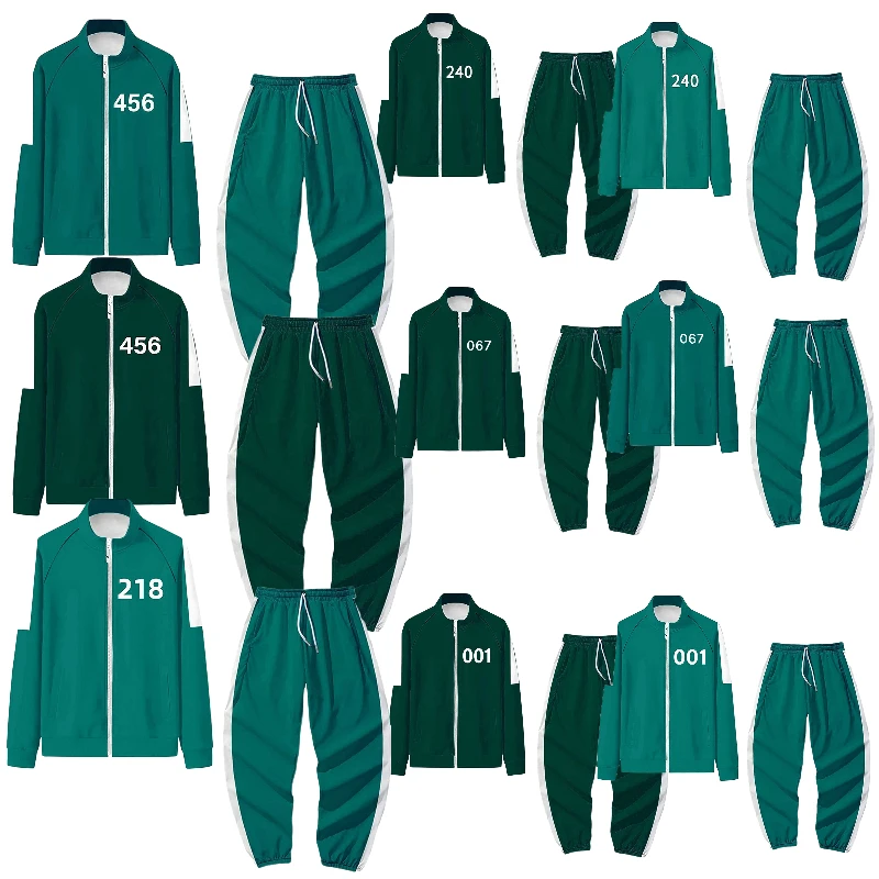 

Squid Game Cosplay Costume Mens Jacket Jung Hoyeon Same Sportswear 456 218 067 Printing Jacket Pants Halloween Cosplay Set D9