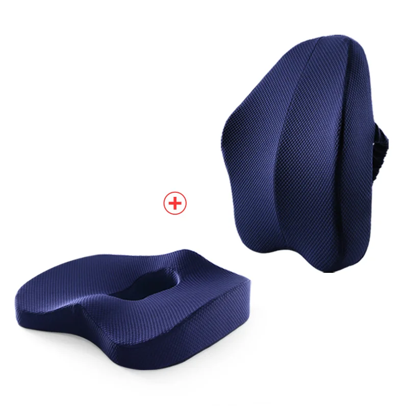 navy blue set Поясничная поддержка спины хип подушка подушечка пены памяти дышащий чехол подходит для тела кривой эргономичная подушка копчик боль стул подушка - Название цвета: navy blue set