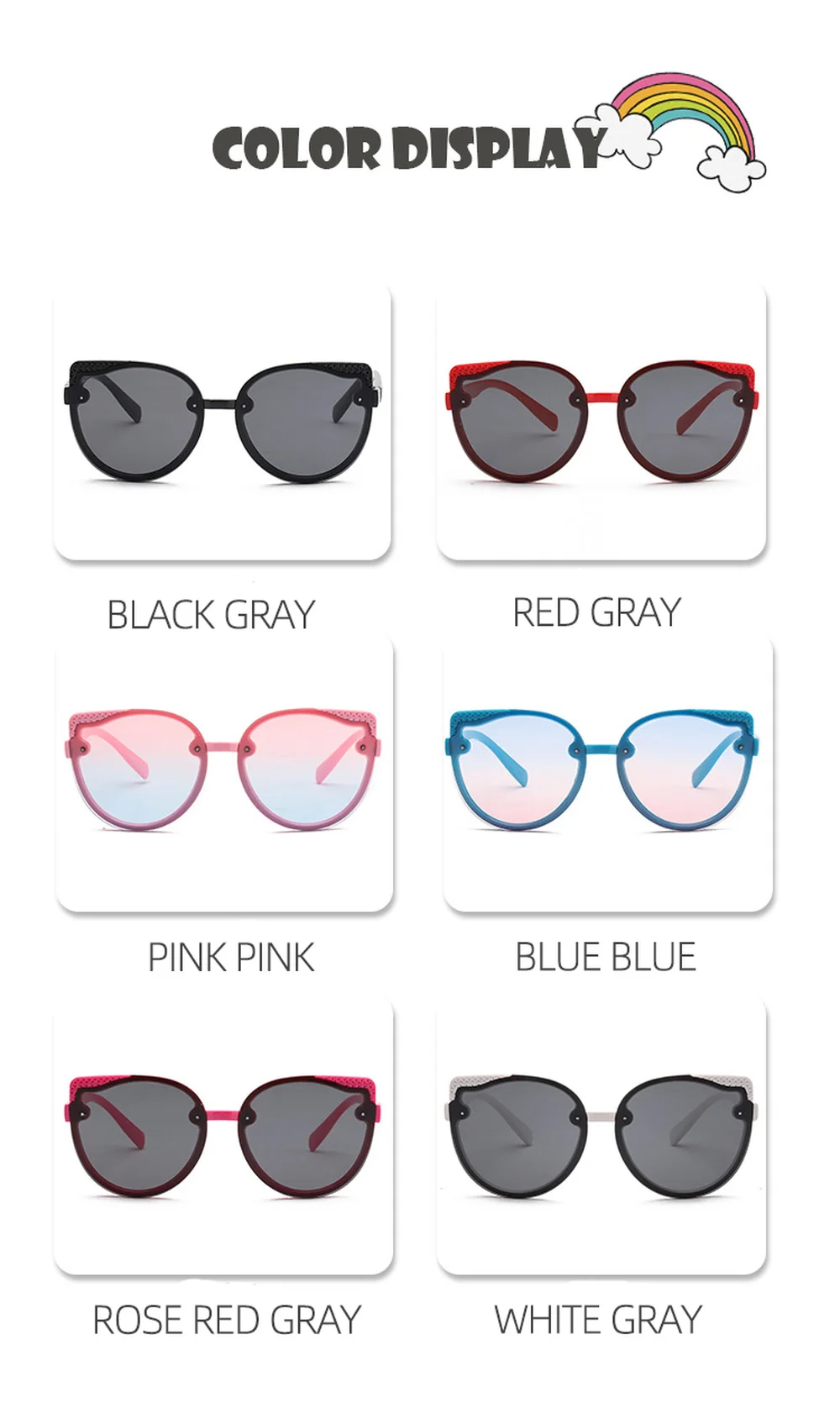 

Round Sunglasses Girls Boys Colorful Mirror Cute Children Glasses Concave Shape Personality Anti-UV Street Beat Kids Sun Glasses