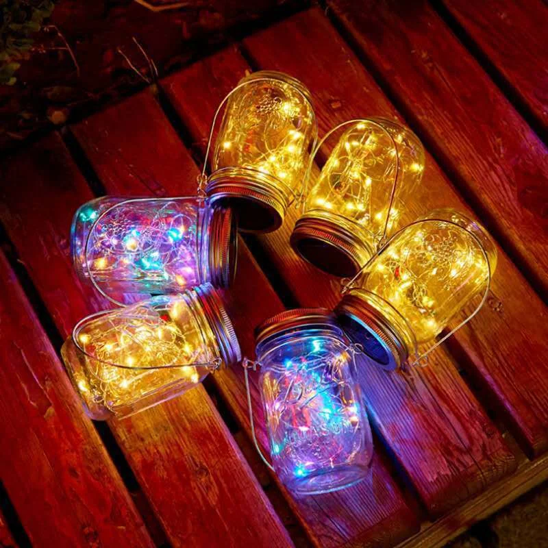 

1PC 20 LED Fairy Light solar light outdoor For Mason Lid Insert Color Chang Garden Decor Christmas Lights Outdoor Wedding Decor