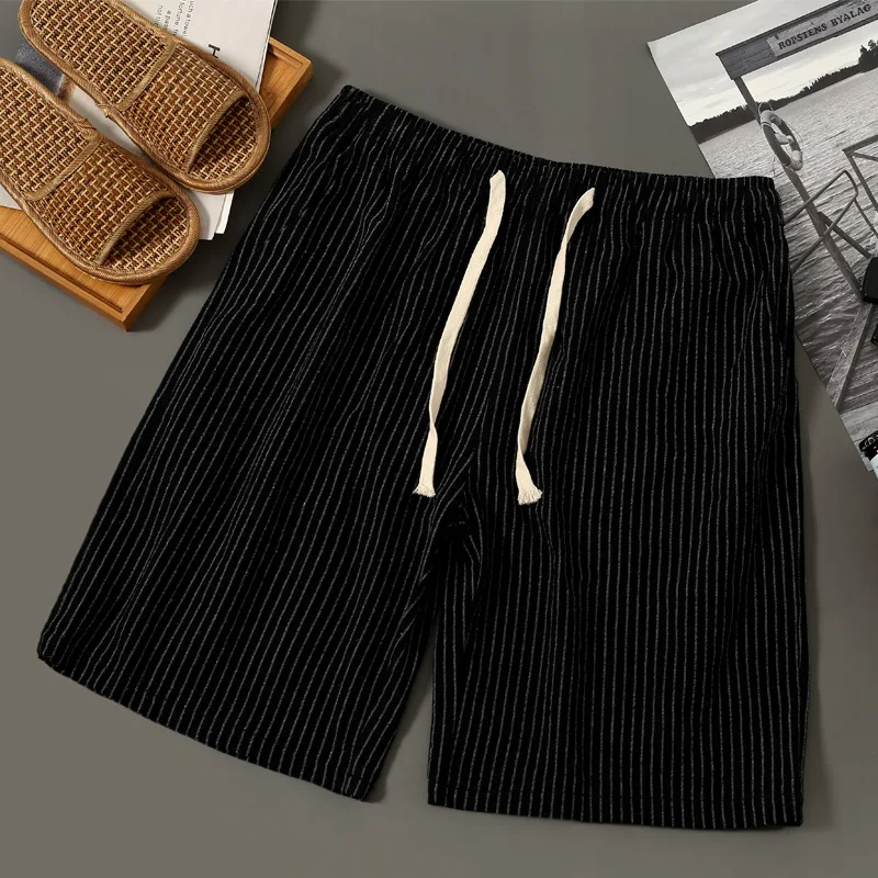 

Fashionable Men's Casual Cotton Shorts Summer Casual Breathable Striped Cropped Pants In Solid Color Linen Swim Surf Beach Pants