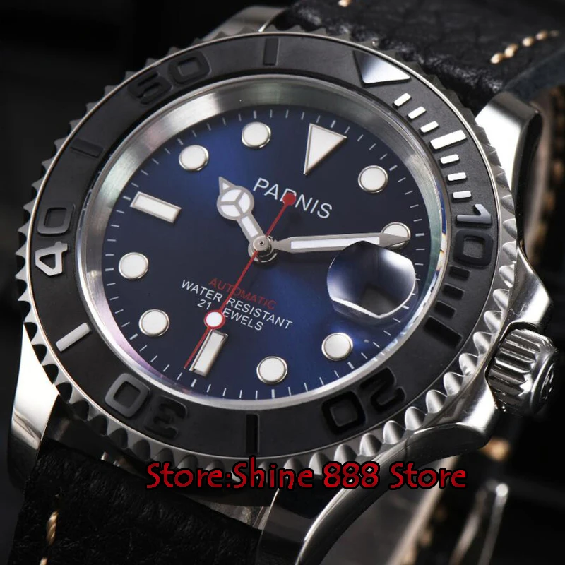 

41mm Parnis black dial Sapphire glass date window miyota automatic mens watch