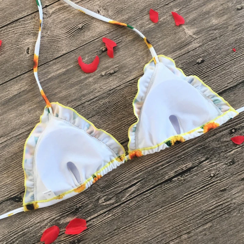

Sunflower Printed Bikini Set Sexy Swimwear Women 2021 Mujer Push Up Padded Biquini Bathers Bandage Bathing Suit Swimsuit Bikini