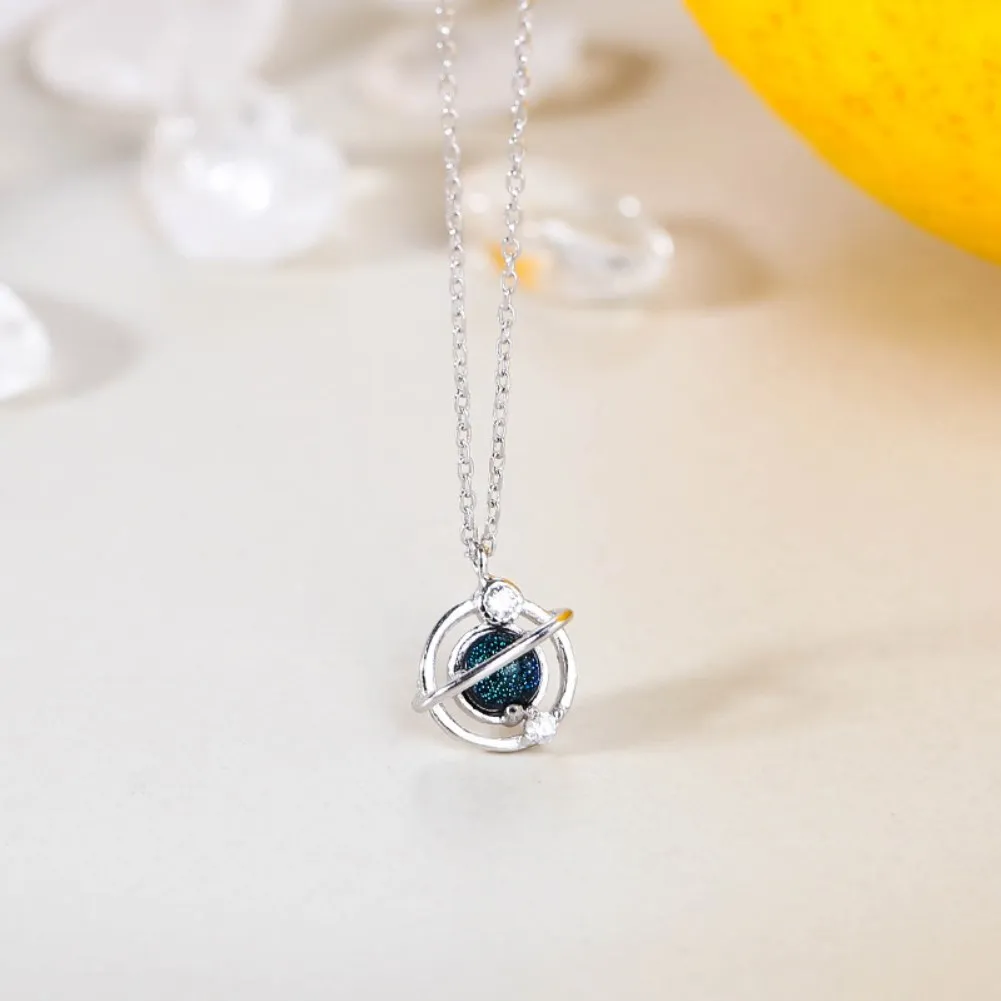 

SILVERHOO 925 Sterling Silver Cosmic Planet Surround Pendant Necklaces For Women Aurora Crystal Ball Necklace Charms Jewelry
