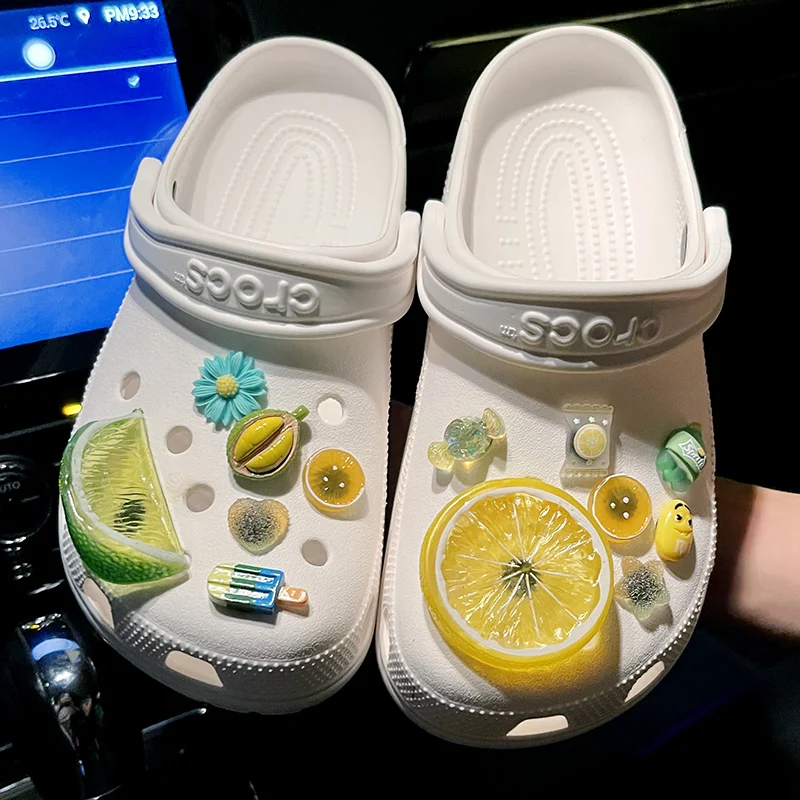 

High Quality Cartoon Croc Charms Designer For Women Girl Clog Sandals Shoe Decoration Simulation Lemon Fruit Croc Jibz Kids Gift
