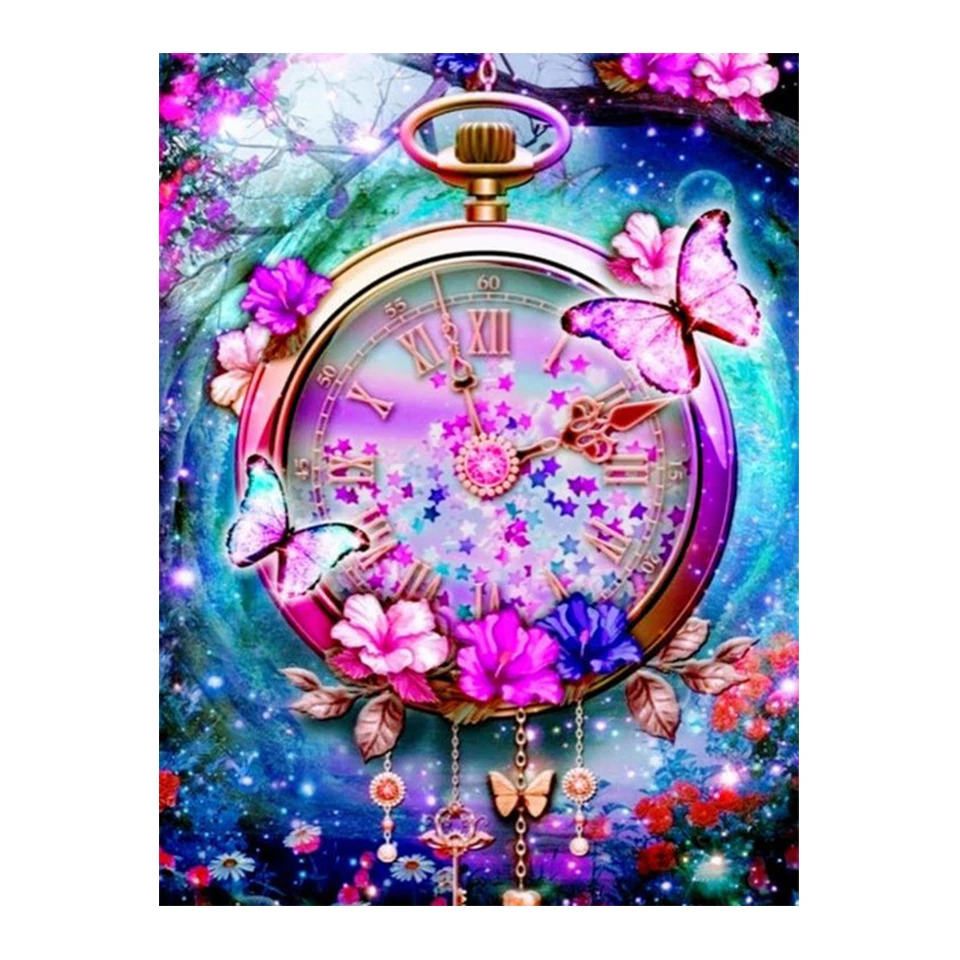 Fake Pocket watch 5d diy diamond painting mosaic diamond stitch full drill butterfly clock diamond embroidery home decor images - 6