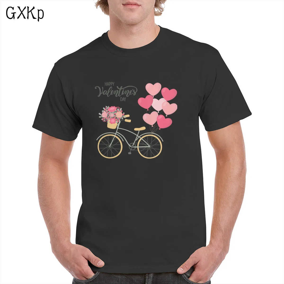 

Happy Valentine Day t shirt Unisex Bicycle Graphics Tops Young Energetic Colorful Balloons Tshirt 100% Cotton clothes Female/Man