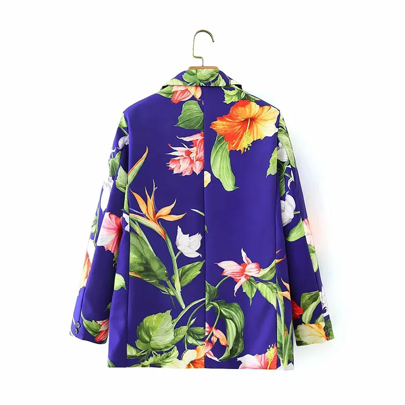 

Women Fashion Floral Print Double Breasted Blazer Coat Vintage Long Sleeve Female Outerwear Chic Tops