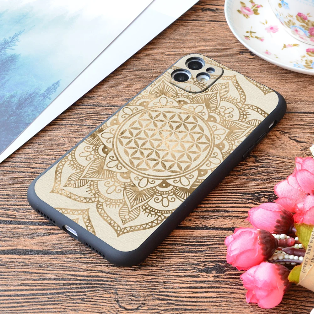 

For iPhone Flower of Life In Lotus Pastel Golds And Canvas Print Soft Matt Apple iPhone Case