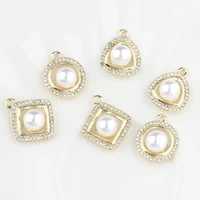 zinc alloy charms geometric round square triangle inlaid pearl designer charms 6pcslot for jewelry making bulk nickel