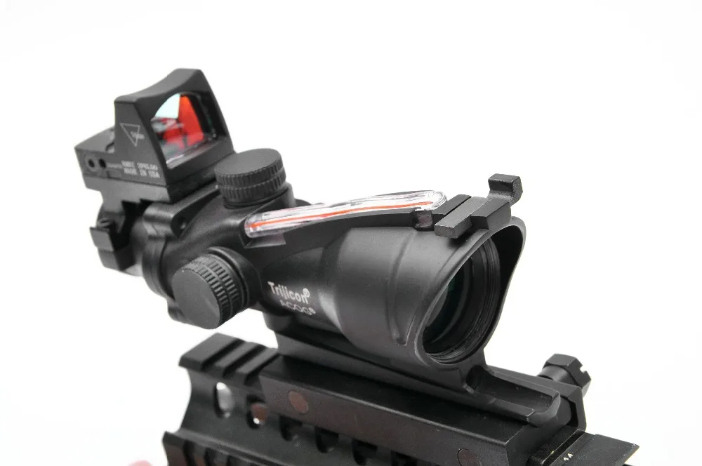 

ACOG 4X32 with RMR Mirco Red Dot Sight Scope Cahevron Reticle Fiber Green Red Illuminated Tactical Hunting Riflescope