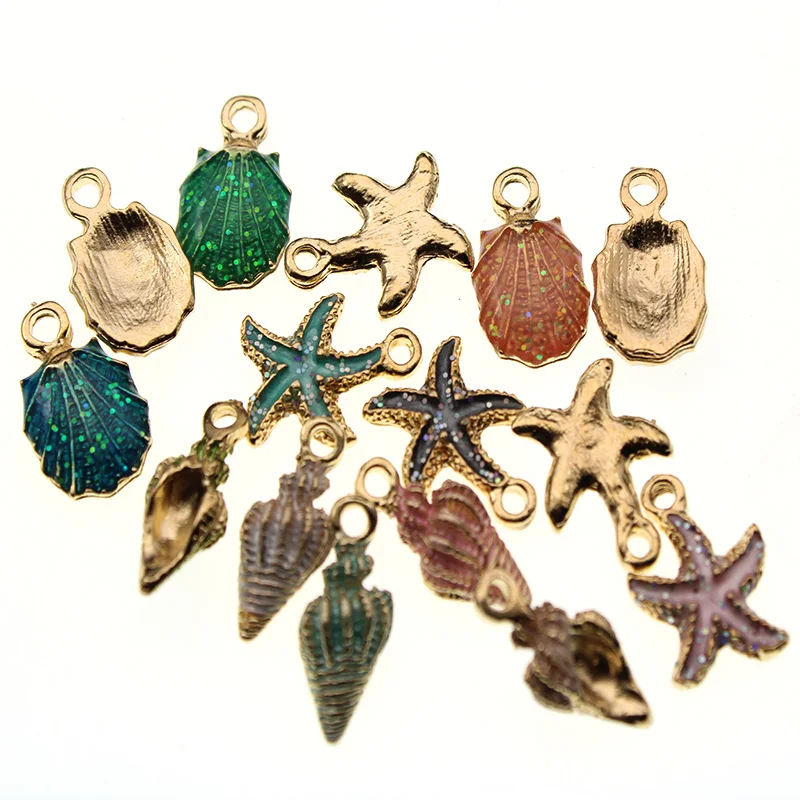 

10pcs Coloful Nautical Drop Oil Ocean Starfish Shell Conch Sea Enamel Charms DIY Bracelet Necklace Earring Jewelry DIY Craft