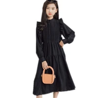 6 to 16 years kids teenager girls autumn fall pleated flare midi dress child girl fashion black white casual dresses clothes