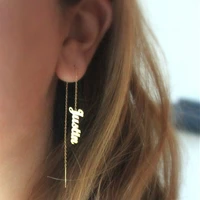 customized name linear threader earrings long tassel dangling letter earrings girls gift stainless steel jewelry
