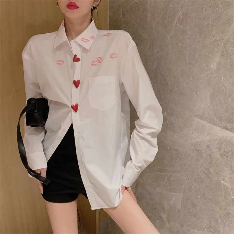 

Женская блузка с длинным рукавом и принтом, осень 2021