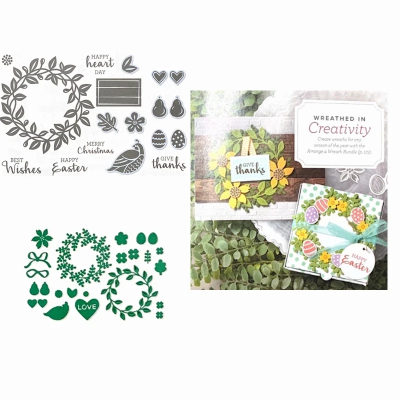 

Wreath Cutting Dies Clear Stamp Stencil for Greeting Card Diy Scrapbooking Crafts