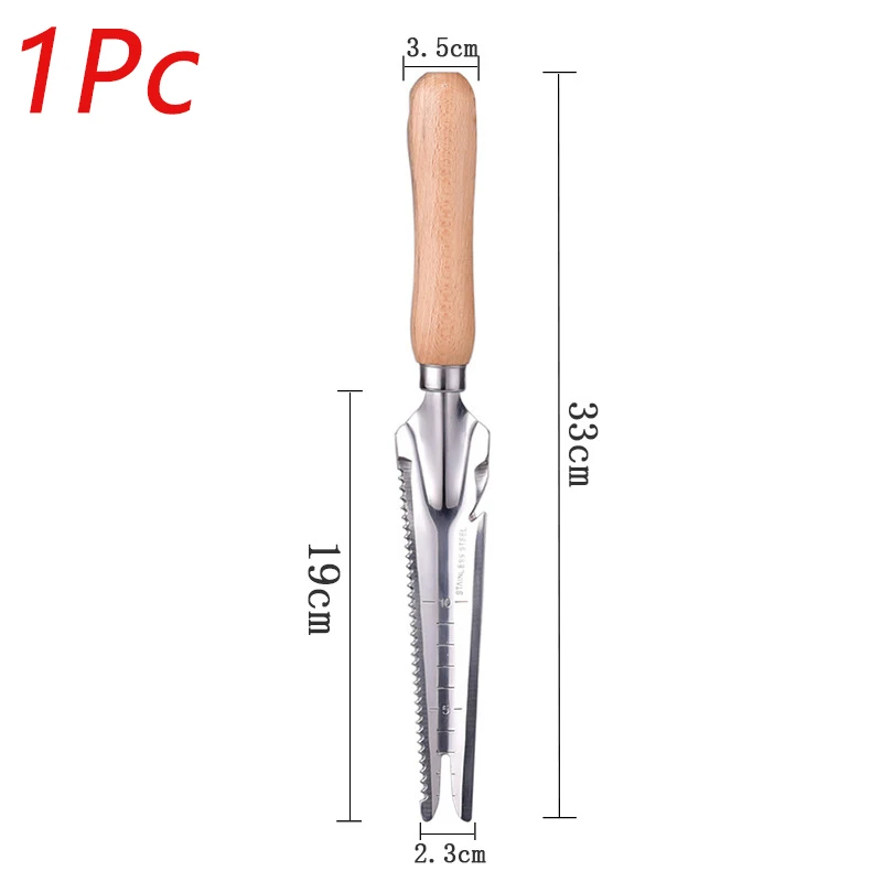 

1 Piece Stainless Steel Gardening Shovel Spade Manual Weeder With Sawtooth Can Opener Wood Handle Digging Soil Knife Garden Tool
